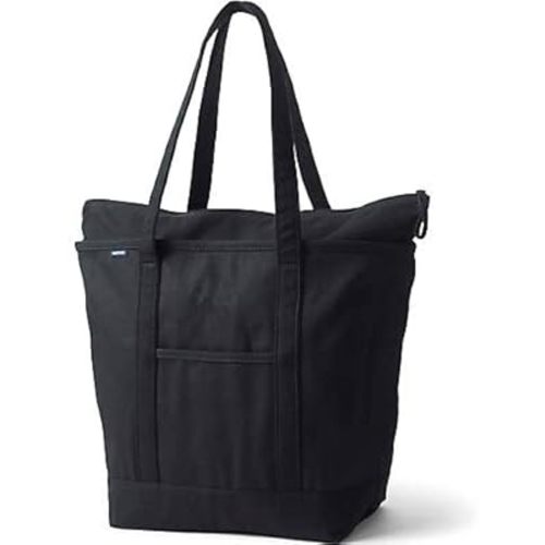 Lands' End Zip Top Long Handle Canvas Tote Bag