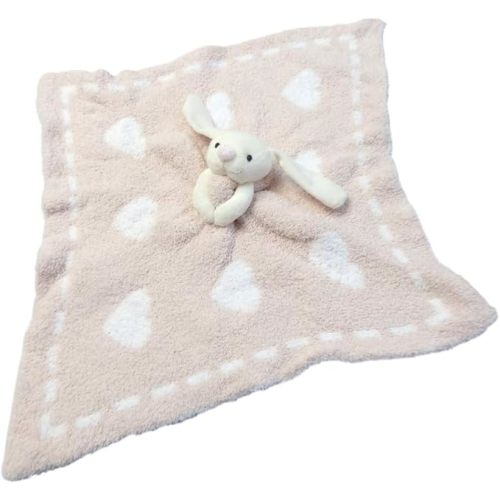 Barefoot Dreams CozyChic Dream Buddies, Pink/White, 16" x 16" - Bunny / Pink / White / Hearts
