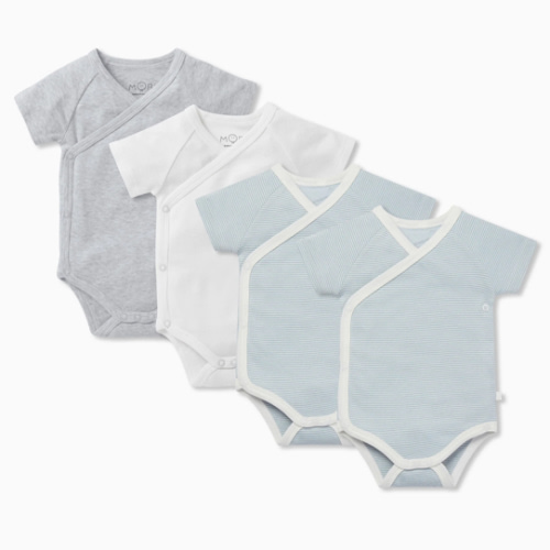 Short Sleeve Kimono Bodysuit 4 Pack White and Grey / Newborn