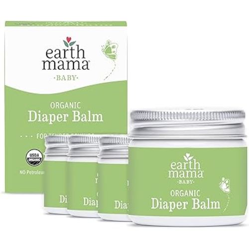 Earth Mama Organic Diaper Balm Multipurpose Baby Ointment | EWG Verified, Petroleum & Fragrance-Free with Calendula for Sensitive Skin, 2-Fluid Ounce (4-Pack)