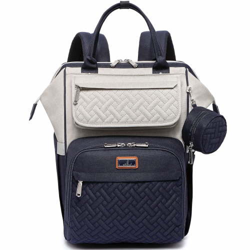 BabbleRoo Wide Top Diaper Bag Backpack, Spacious & Stylish Nappy Organizer, Stone Gray & Blue, 1 pc