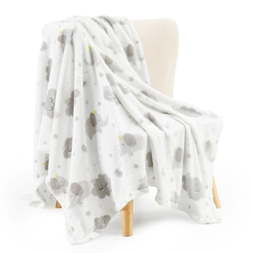 TILLYOU Toddler Flannel Blanket - Warm Cozy Baby Blanket for Boys and Girls, Smooth Cute Lightweight Blanket for Bedding Crib Stroller, 40×50 inches, Grey Cloud & Elephant