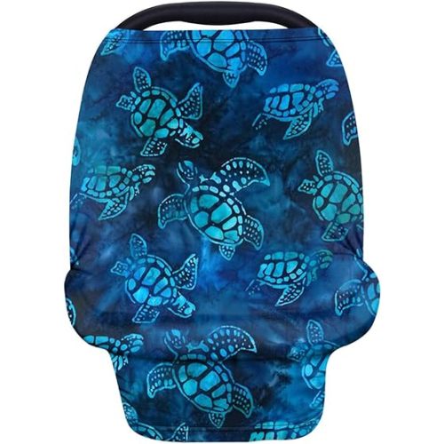 Underwater Sea Turtle Printing Nursing Cover Baby Stroller Carseat Canopy,Premium Elastic Car Seat Covers for Babies Kids,Blue Mother Breastfeeding Scarf