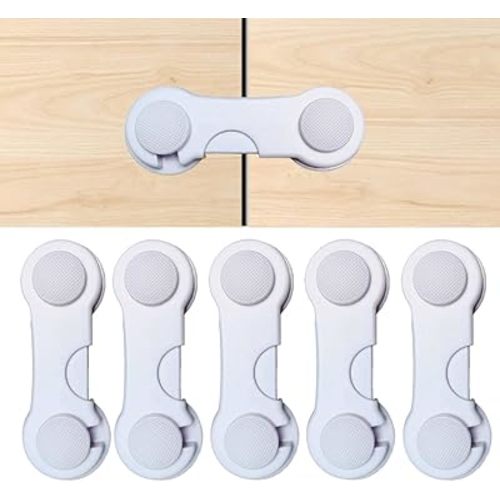 Cabinet Door Locks for Baby Proof and Child Safety, 5 Pack Cabinet Locks with Adhesive for Drawer Cupboards Fridge Closet and Pantry, Childproof Door Latch (Color White - 5 PCS)