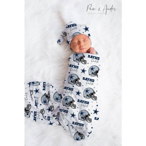 DALLAS FOOTBALL Baby Swaddle set, Baby Shower Gift, Newborn Gift, Football Baby Swaddle, Personalized Baby Swaddle