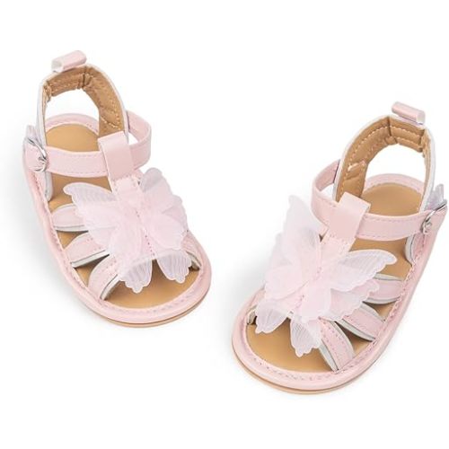 Meckior Baby Toddler Infant Girls PU Leather Soft Open Toe Summer Sandals Flower Princess Flat Shoes