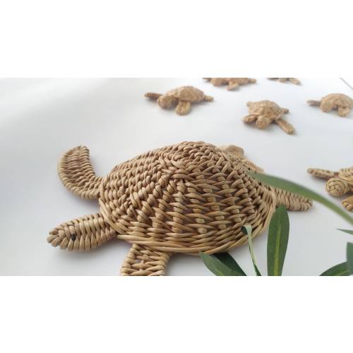 Set of turtle wicker hanging decor, Wicker nautical wall decor, Beach house decor