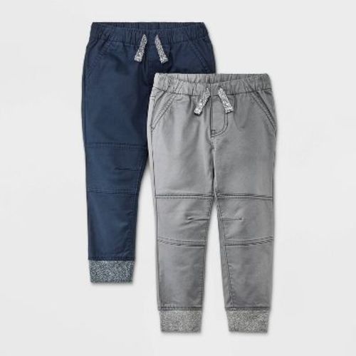 Toddler Boys' 2pk Woven Pull-On Jogger Pants - Cat & Jack™ Blue/Gray 5T: Cotton-Spandex Blend, Elastic Waist, Reinforced Knees