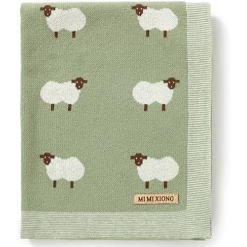 mimixiong Baby Blanket Knit 100% Cotton Toddler Blankets for Boys and Girls with Cute Sheep Size 30 x 40 inches LightGreen