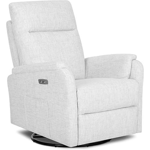 Evolur Noah Power Recline Glider with 275-Degree Swivel, Power Recline, Plush Padded Armrests, FSC Certified, in Fog Grey