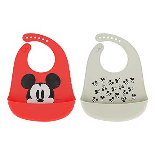Disney 2-Pack Unisex Baby & Toddler Silicone Bibs with Food Catcher, Soft Waterproof Feeding Accessories
