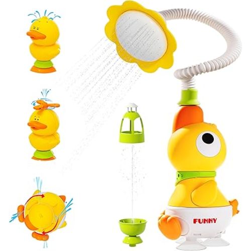 Baby Bath Toys, Baby Bath Shower Head for Bathtub with 1 Adjustable Sprayer, Control the Flow Rinser Babies with 3 Squirting Ducks for Newborns, Toddlers Kids in Bathtub Sink