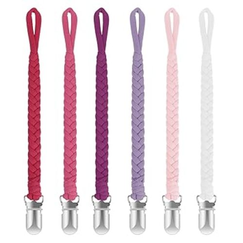 Pacifier Clip for Boys and Girls 6 Pack Baby Pacifier Holder Leash 100% Handmade Braided Fits All Pacifiers & Teething Toys Modern Unisex Baby Gift (Charming Pastels)