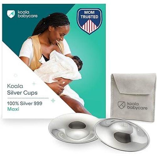 Koala Babycare The Original Nursing Cups 999 Silver – Nipple Shields for Nursing Newborn - Breastfeeding Essentials Protect and Soothe Cracked Nipples - Maxi Size