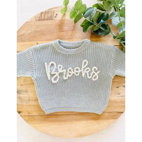 PERSONALIZED EMBROIDERED SWEATER - Custom Baby Name Sweater - Oversized Chunky Kids Sweatshirt - Baby Announcement - Baby Shower Gift