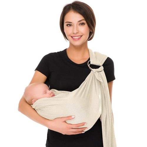 CUBY Water Baby Sling Carrier Lightweight Breathable Mesh Baby Wrap Carrier Adjustable Ring Sling Quick-Drying Baby Slings Newborn Toddler Summer Swimming Pool Beach (Apricot, Baby Sling)