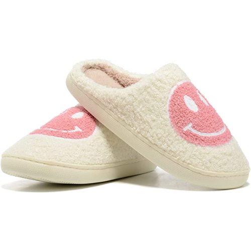 Women Men Retro Fuzzy Face Slippers Retro Soft Fluffy Warm Home Non-Slip Couple Style Casual Happy Face Slippers Soft Memory Foam Fuzzy Slides Indoor Outdoor Anti-Skid Warm Cozy Foam Slide
