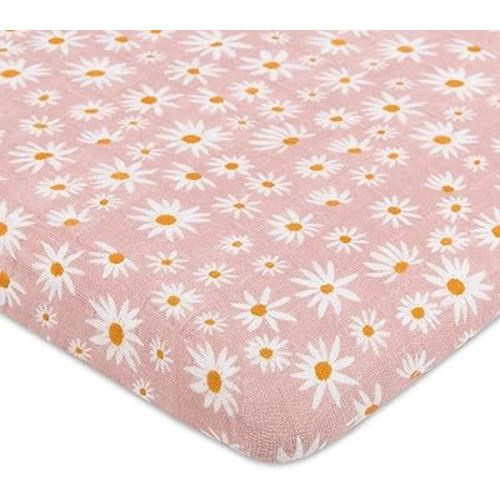 Babyletto 100% Organic Cotton All-Stages Bassinet Sheet, GOTS-Certified, Fitted 360°, Ultra-Soft and Breathable Muslin - Daisy