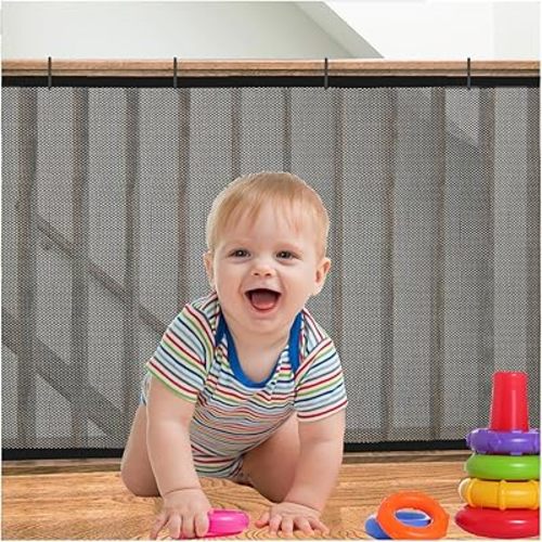 Stair Netting Child Safety Net, Baby Gate for Stairs with No Drilling, Stairway Net, 16.4 ft L x 2.56 ft H, Banister Guard, Balcony Banister Stair Net for Child, Small pet,Toy- Indoor & Outdoor(Black)