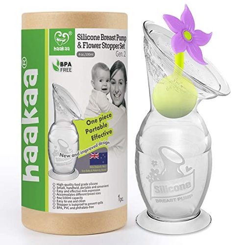 Haakaa Silicone Breast Pump with Suction Base and Flower Stopper 100% Food Grade Silicone BPA PVC and Phthalate Free (4oz/100ml) (Purple)