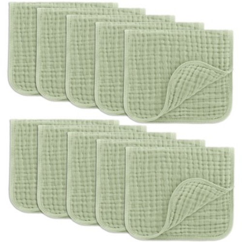 Muslin Burp Cloths Large 100% Cotton by Comfy Cubs, Color: Sage, Size: pack of 10