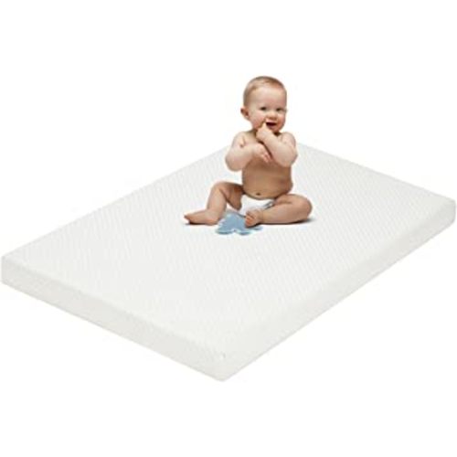 Waterproof Pack and Play Mattress, Breathable Bamboo Pack n Play Mattresses Topper, Memory Foam Playpen Mattress with Removable Zippered Cover, Quiet and Odorless Playard Mattress, 38"x26"x3" (White)