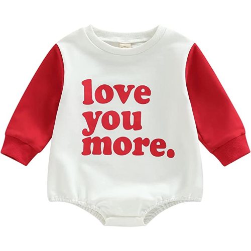 Amiblvowa Baby Girl Boy Oversized Crewneck Pullover Sweatshirt Romper Bubble Onesie Newborn Infant Valentines Day Outfit - Red Lover You More - 3-6 Months