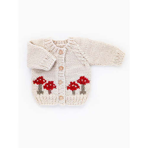 Mushroom Cardigan Knit Sweater, Natural