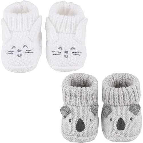 Newborn Knit Booties Soft Baby Sock Boots for Infant Boys Girls First Walkers 2 Pairs, 0-3 Months