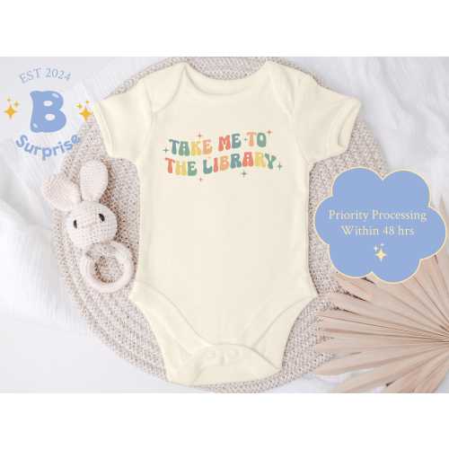 Take Me to the Library Baby Bodysuit - Retro Book Lover Infant Onesie® - Natural Reading Shirt