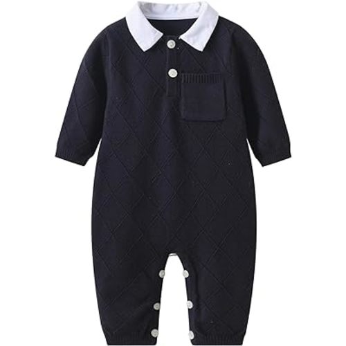 Baby Infant Boy Girl Peter Pan Collar Knit Sweater Romper Outfit Clothes One-Piece Coverall Baby Clothing Jumpsuit