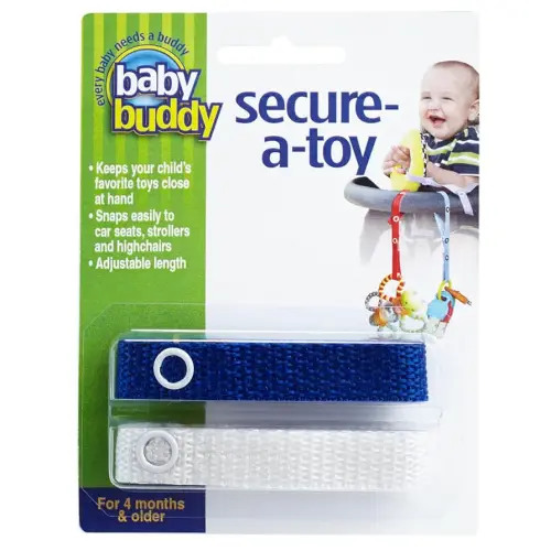 Baby Buddy Secure-a-Toy, Adjustable Pacifier and Teether Strap for Stroller, Highchair, and Car Seat, Royal White, 2 Pack