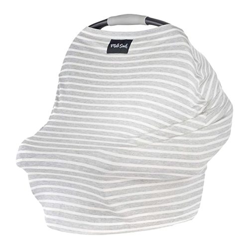 Milk Snob Original 5-in-1 Cover - Added Privacy for Breastfeeding, Baby Car Seat, Carrier, Stroller, High Chair, Shopping Cart, Lounger Canopy - Newborn Essentials, Nursing Top, Heather Gray Stripe - Heather Grey Stripe