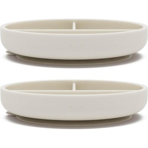 Lalo Suction Plates - 2 Pack, 100% Silicone Non-Toxic BPA-Free Baby Plates with Suction Base To Prevent Accidental Tip-Overs - Suction Plates for Toddlers With Three Divided Sections - Oatmeal