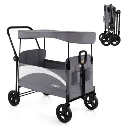 Infans 2-seat Stroller Wagon Folding Baby Stroller W/ Adjustable Canopy & Handles Grey