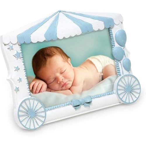 Isaac Jacobs 4x6 Resin Sentiments Baby Picture Frame, Display on Tabletop, Desk (White with Blue)