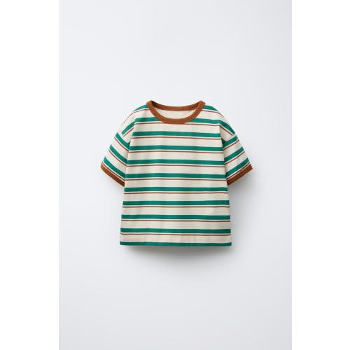 STRIPED TRIM T-SHIRT - Ecru / Green | ZARA United States