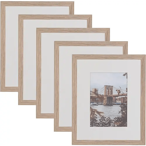 8x10 Picture Frame Set Of 5, Display Pictures 5x7 with Mat or 8x10 Without Mat, Suitable For Hanging Wall Gallery Photo Frame (8x10 picture frame, Pink Woodgrain)