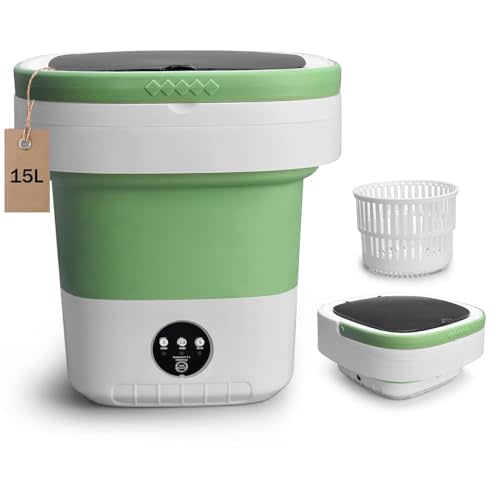 Portable Washing Machine, 15L Upgraded Mini Washer with Spin Basket Laundry Machine, 3 Cleaning Modes Suitable for Small Clothe, Foldable Design Ideal for Apartment, Home, Hotel