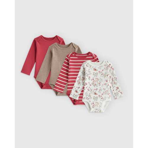 100% Organic Cotton Long Sleeve Bodysuit 4-Pack - Baby Girl