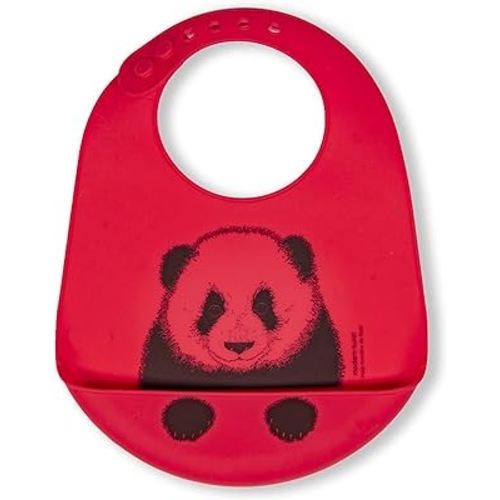 MODERN-TWIST 100% Plastic Free Silicone Waterproof, Adjustable, Dishwasher Safe, Bucket Bib, Red Panda