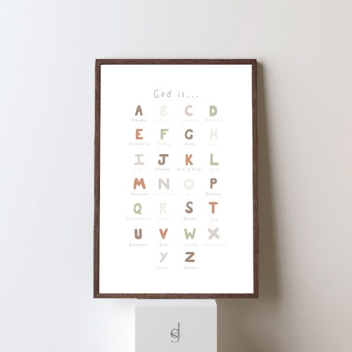 God Is A-Z Wall Art Kids, Faith Mustard Seed, Bible Verse print for Children, Christian Nursery Decor, Alphabet Poster