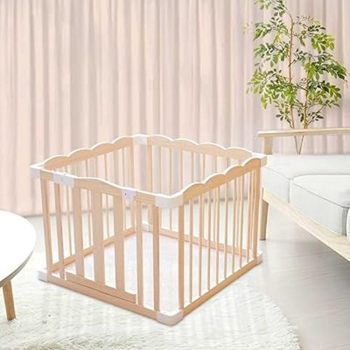 UInxiy Wooden Playpen & Wooden Playard for Babies and Toddlers,Wooden Large Shape & Size Adjustable Baby Fence,Corrales para Bebes and Baby Activity Centers with Locking Gate,Indoor use (35x35x24inch)
