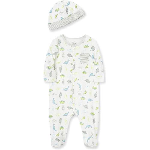 Little Me Baby Boy Clothes 2-Piece Baby Sleeper and Cap Set, 100% Cotton Footies Baby Essentials, Preemie to 9 Months
