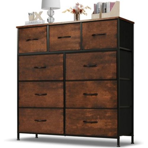 9 Drawer Dresser, Wide Chest Of Drawers Nightstand Storage Tower Storage Dresser Fabric Dresser With Wood Top for Living Room, Bedroom, Hallway, Nursery, Rust