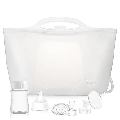 XL Silicone Travel Bottle Sterilizer Bags | Microwave Steam Sterilizer Bags for Baby Bottles, Breast Pump & Pacifiers, Reusable Steam Sterilizing Bags for Travel and Home Use (Clear Milk White)