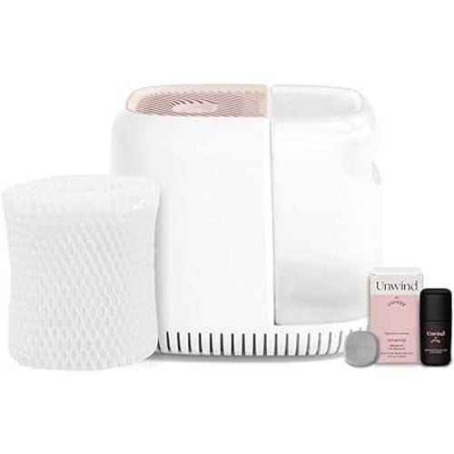 Canopy Bedside Humidifier, Pink Humidifier, 36 HR Run Time, 2.5L Capacity - Help Alleviate Symptoms of Allergies, Flu, Cold, Dry Skin Includes Humidifier, Unwind Aroma, Filter, Power Cord & Adapter
