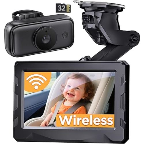 Wireless Baby car Camera - 40 Hours Battery Life& 940mn Night Vision, 4.3'' HD Car Baby Monitor - 1080P Video & 360° Adjustable, Rear Facing Back Seat Camera - Essentials for Newborn Families