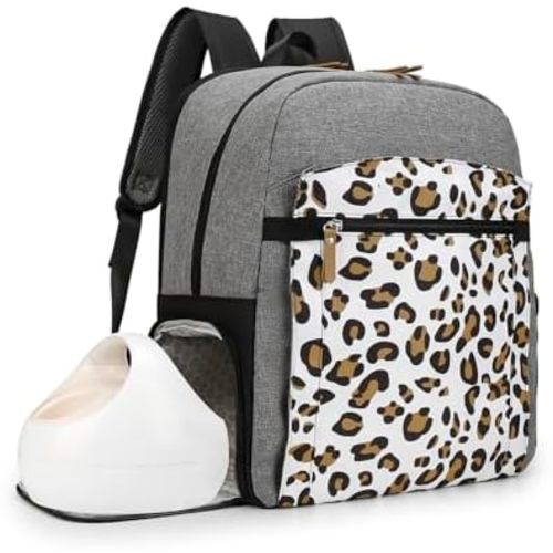 MOMIGO Breast Pump Backpack for Spectra S1,S2 for Working Moms - Diaper Bag Backpack With Laptop Sleeve, Large Capcity for Outdoor Travel (Leopard)