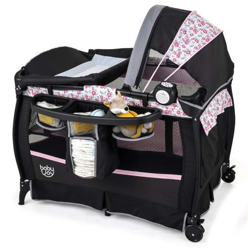 Babyjoy 4 in 1 Portable Pack & Play Foldable Baby Bassinet with Mattress Carrying Bag
